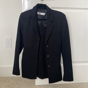 Zara blazer black size S scrunched sides with shoulder pads